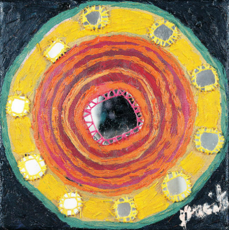 Forbidden fruit 2000
(oil, mirrors stitched on canvas)