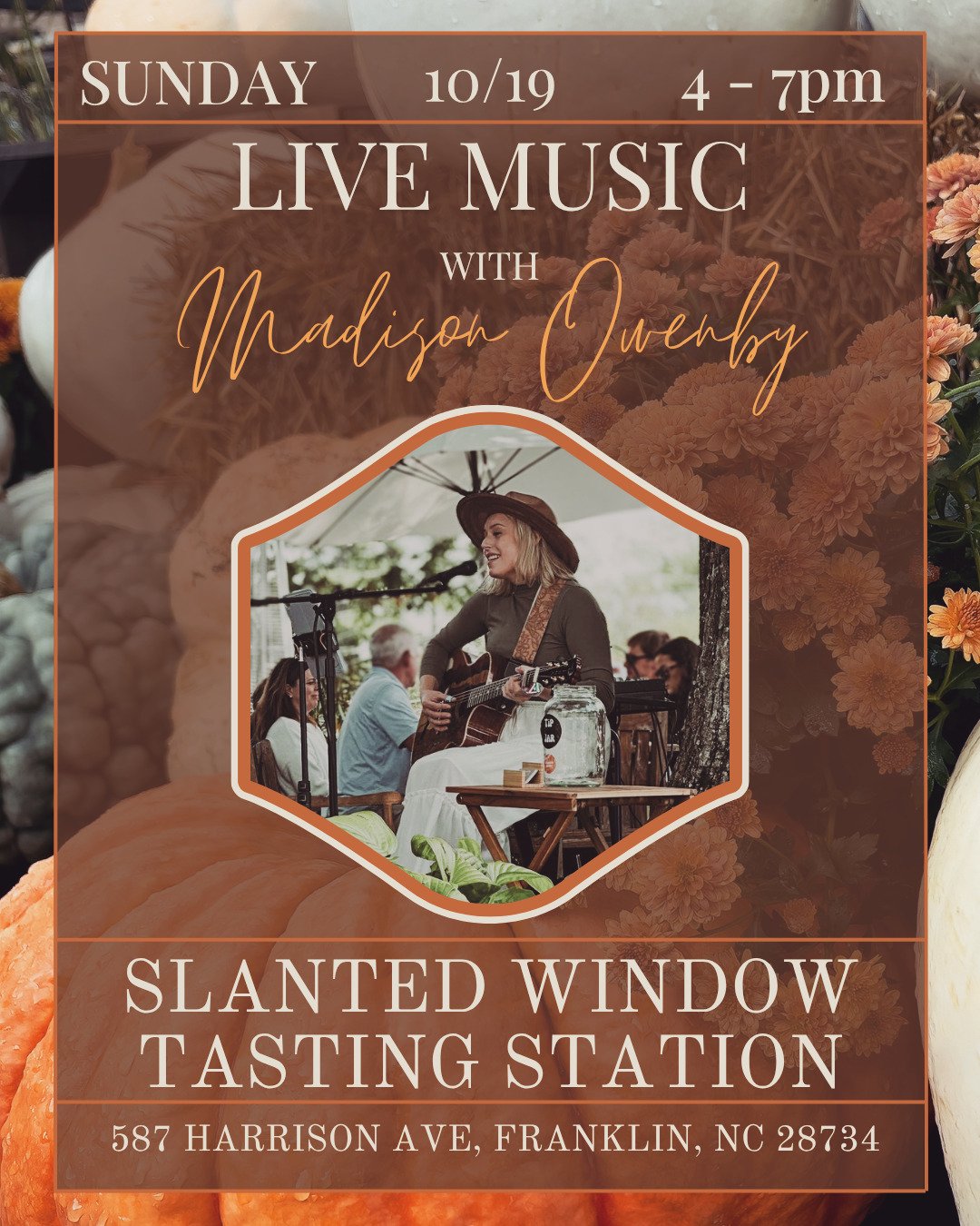 If y&rsquo;all didn&rsquo;t catch me at the Rathskeller yesterday, here&rsquo;s your second shot! 🎶

I&rsquo;ll be playing live this Sunday (10/19) from 4&ndash;7pm at Slanted Window Tasting Station right here in Franklin, NC. 🍷🎸

Whether you're a