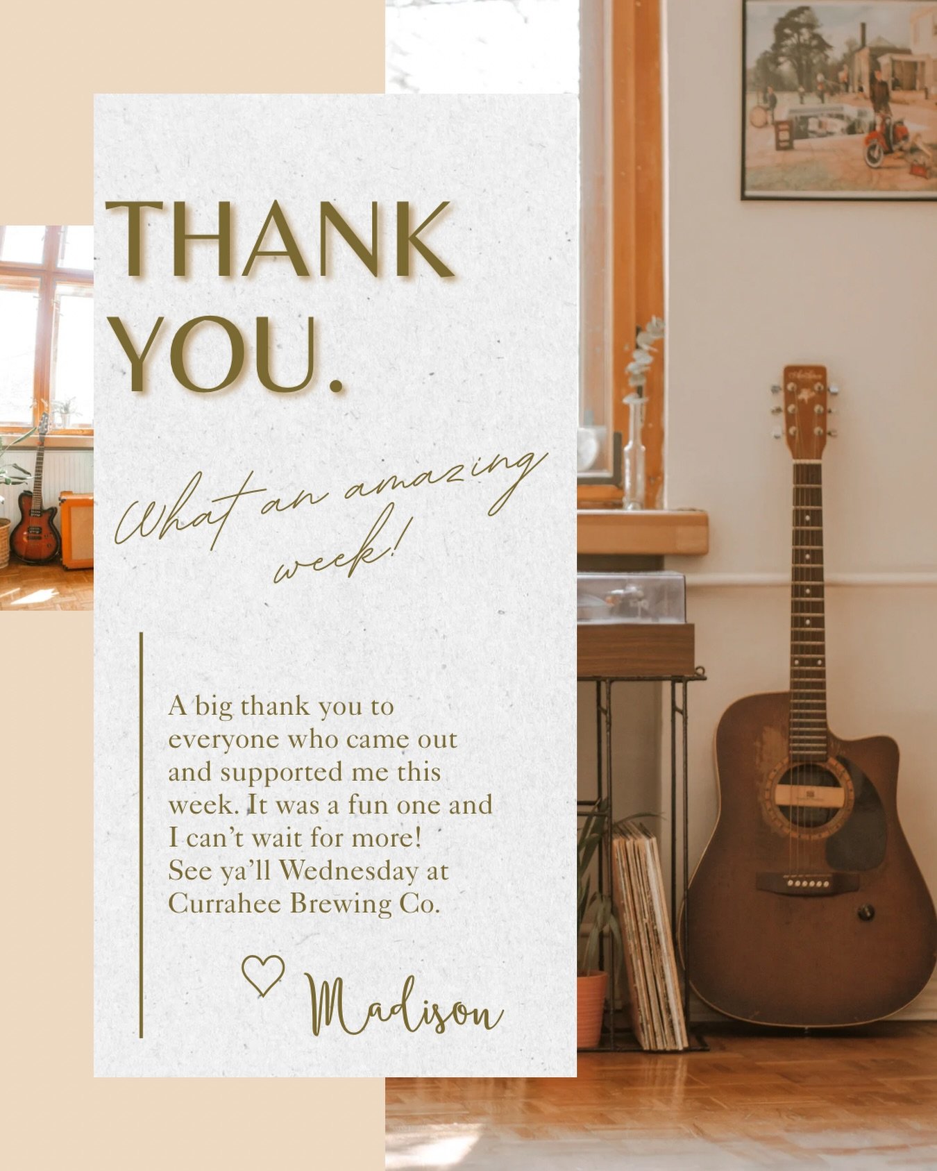 What a week. Thank you to everyone who came out and made it so special.

See y&rsquo;all Wednesday at Currahee Brewing Co. 🤍🎶

&bull;
&bull;
&bull;
&bull;
&bull;

#ExploreNC #VisitNC #SmokyMountains #AppalachianMusic #NorthCarolinaMusic #MountainCu