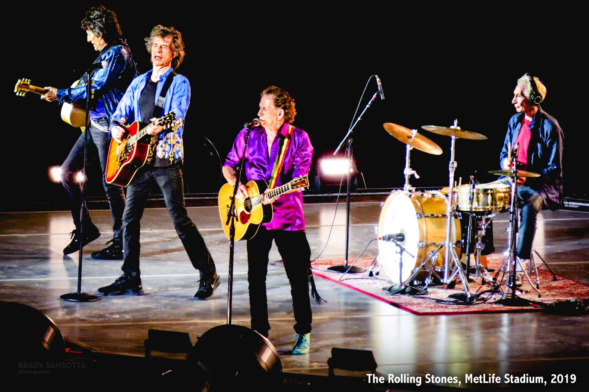 Full band photo of The Rolling Stones performing at MetLife Stadium in East Rutherford, NJ.