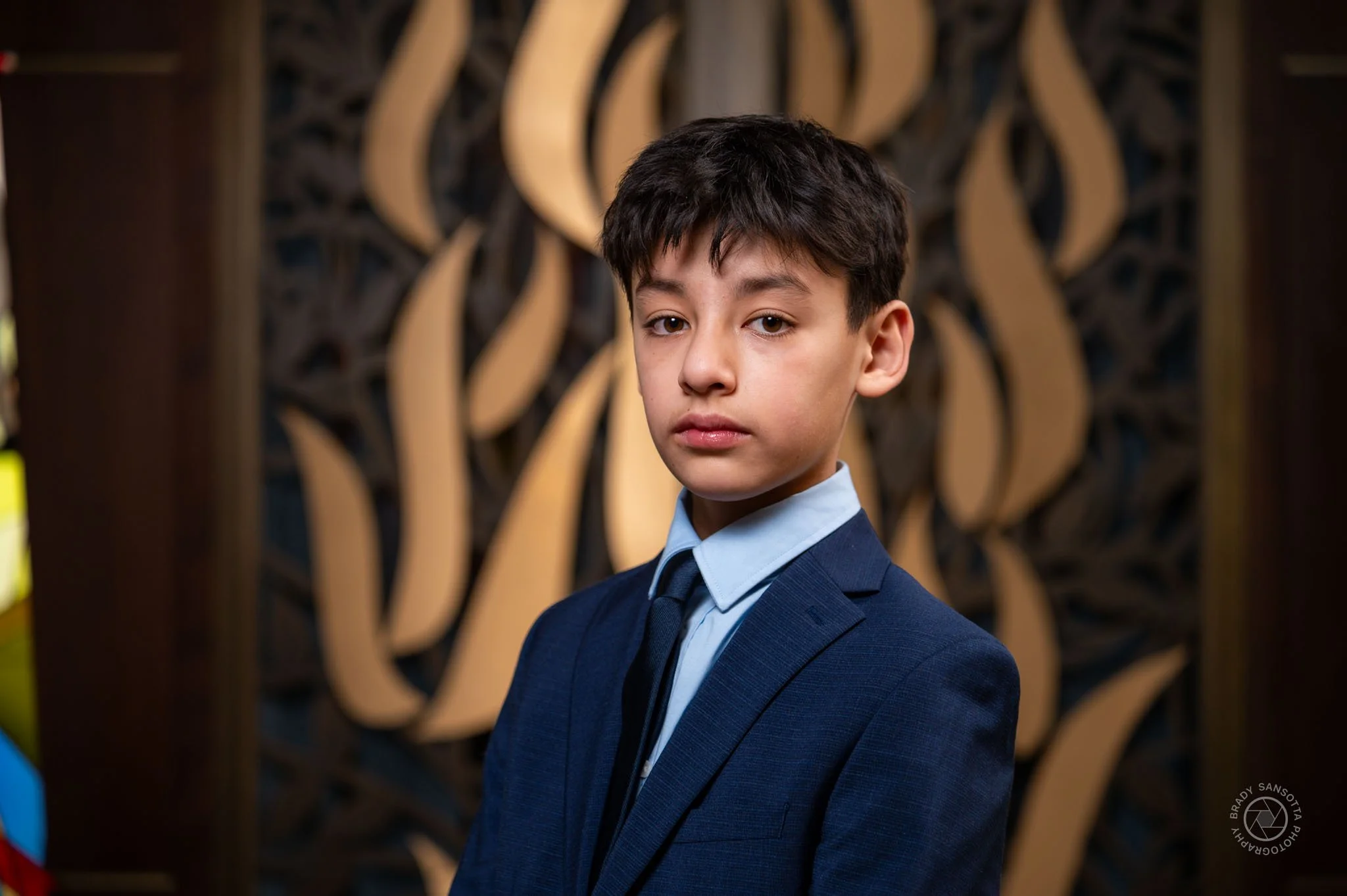 Bar Mitzvah portrait at Temple Sinai in Tenafly. Modern synagogue photography in Bergen County.