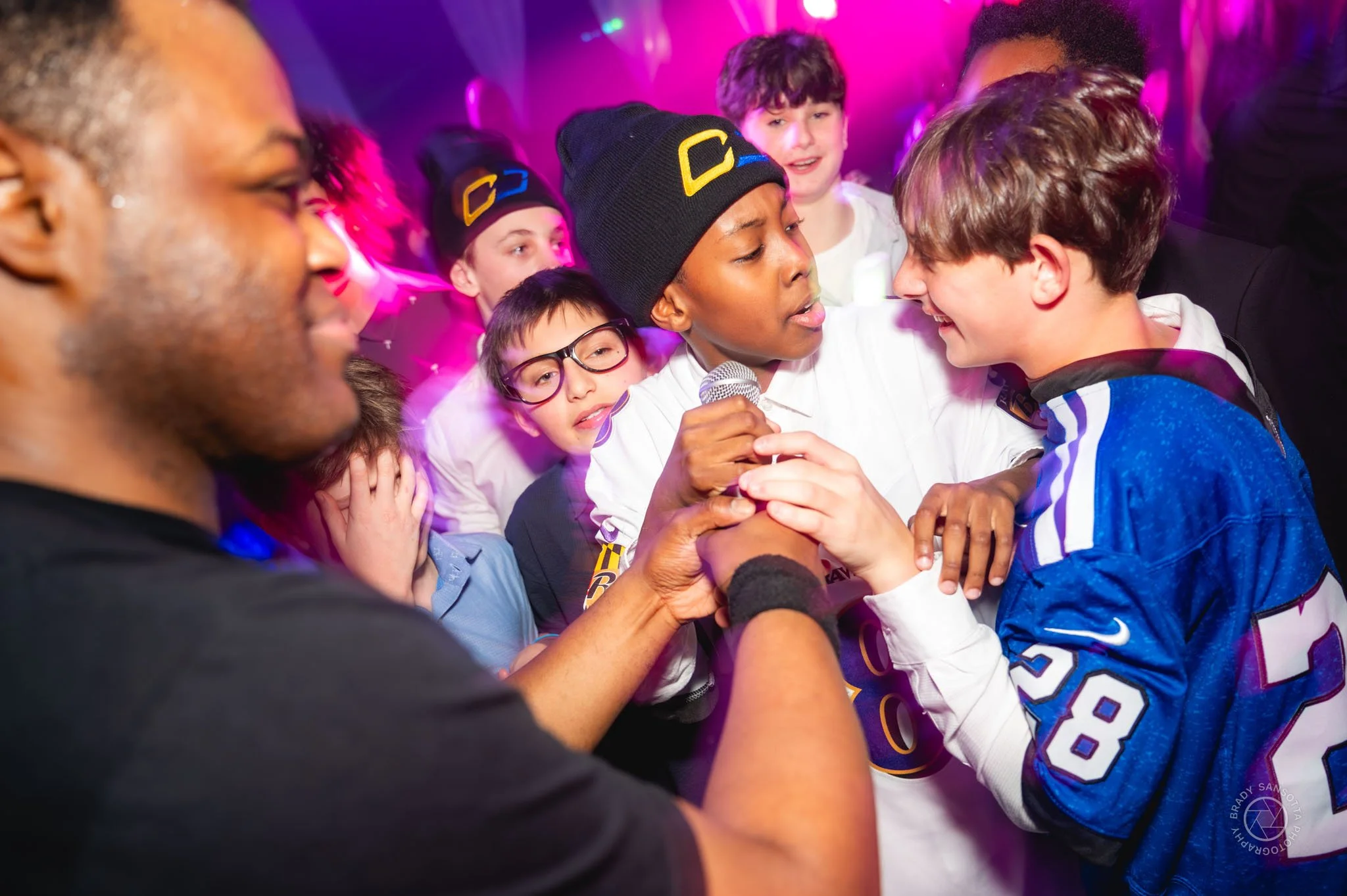 Candid dance floor shots at Bar Mitzvah party, action photography in Bergen County.
