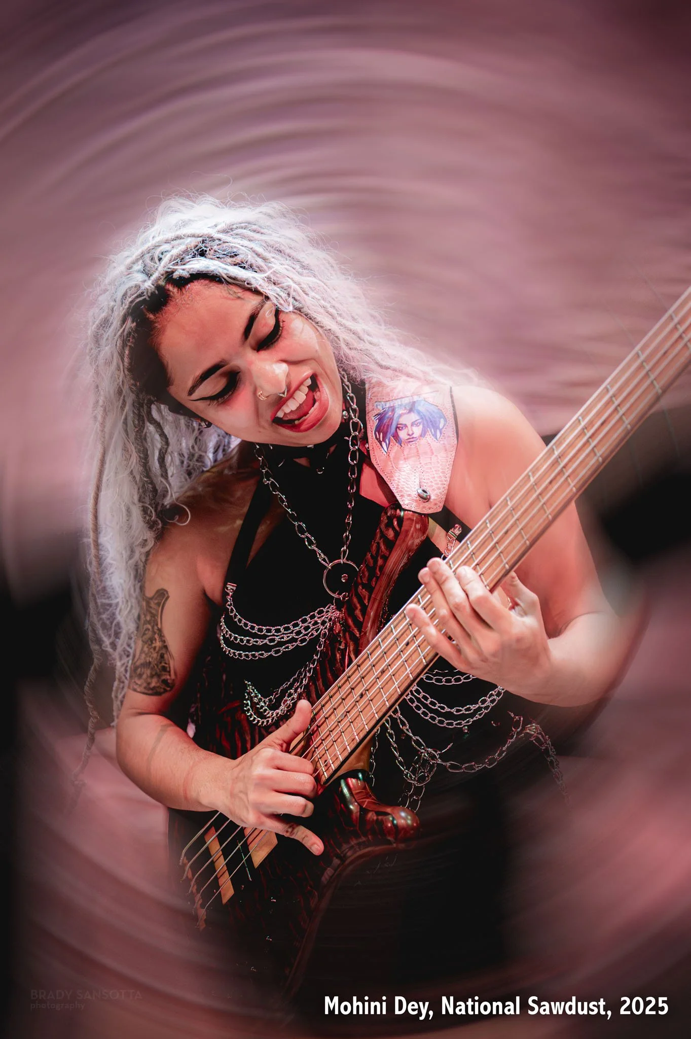 Mohini Dey playing bass live at National Sawdust concert in Williamsburg, Brooklyn NYC.