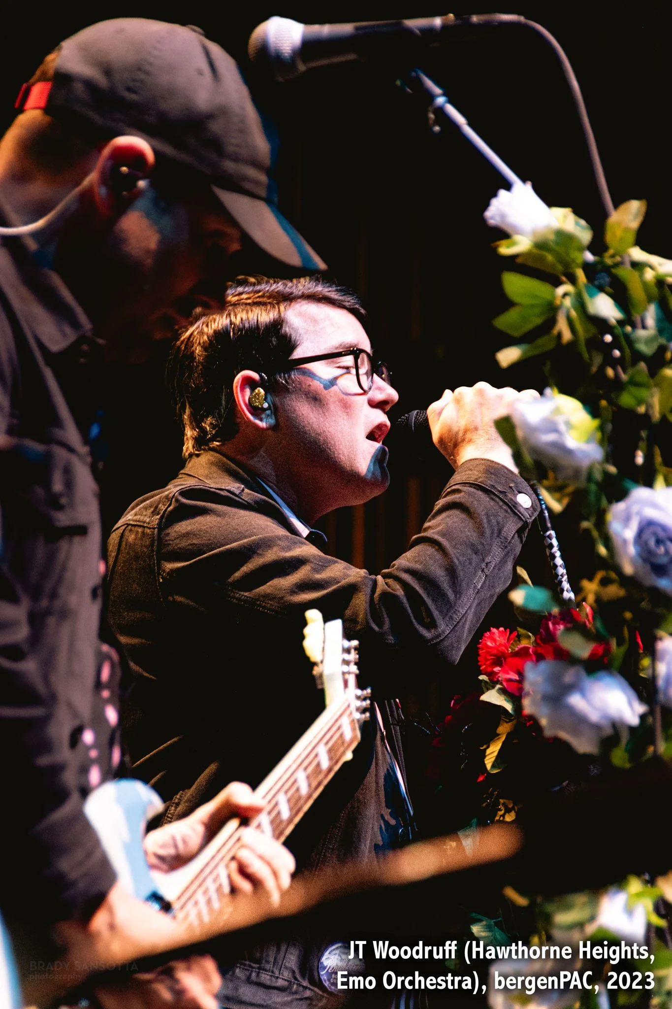 JT Woodruff of Hawthorne Heights singing with Emo Orchestra during a live show at BergenPAC in Englewood, NJ.