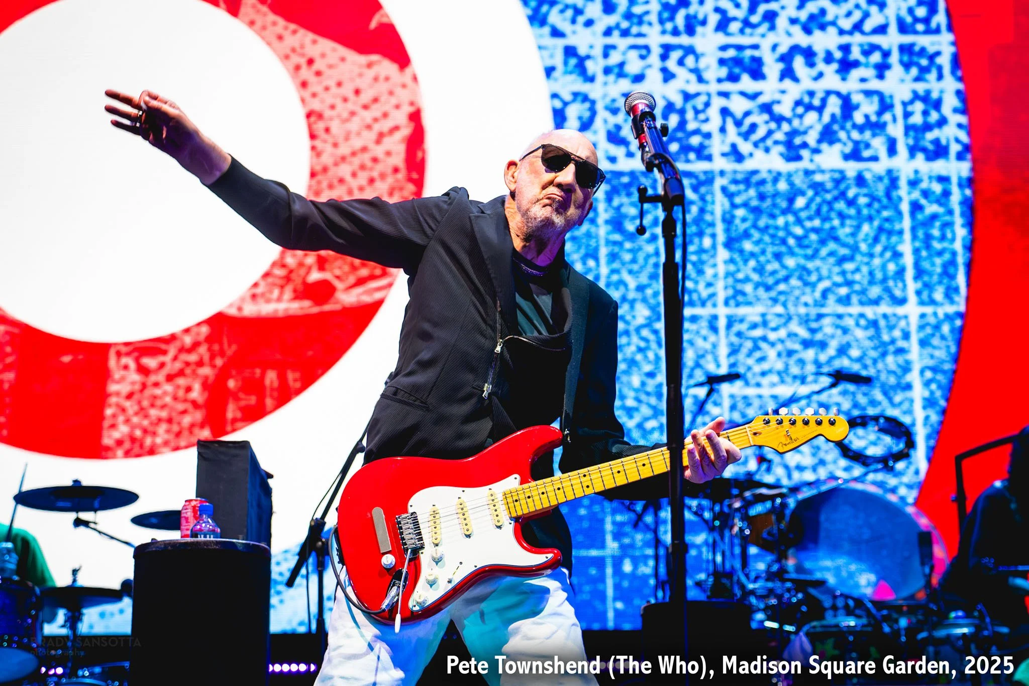 Pete Townshend performing his signature windmill guitar move at The Who farewell concert, Madison Square Garden NYC.