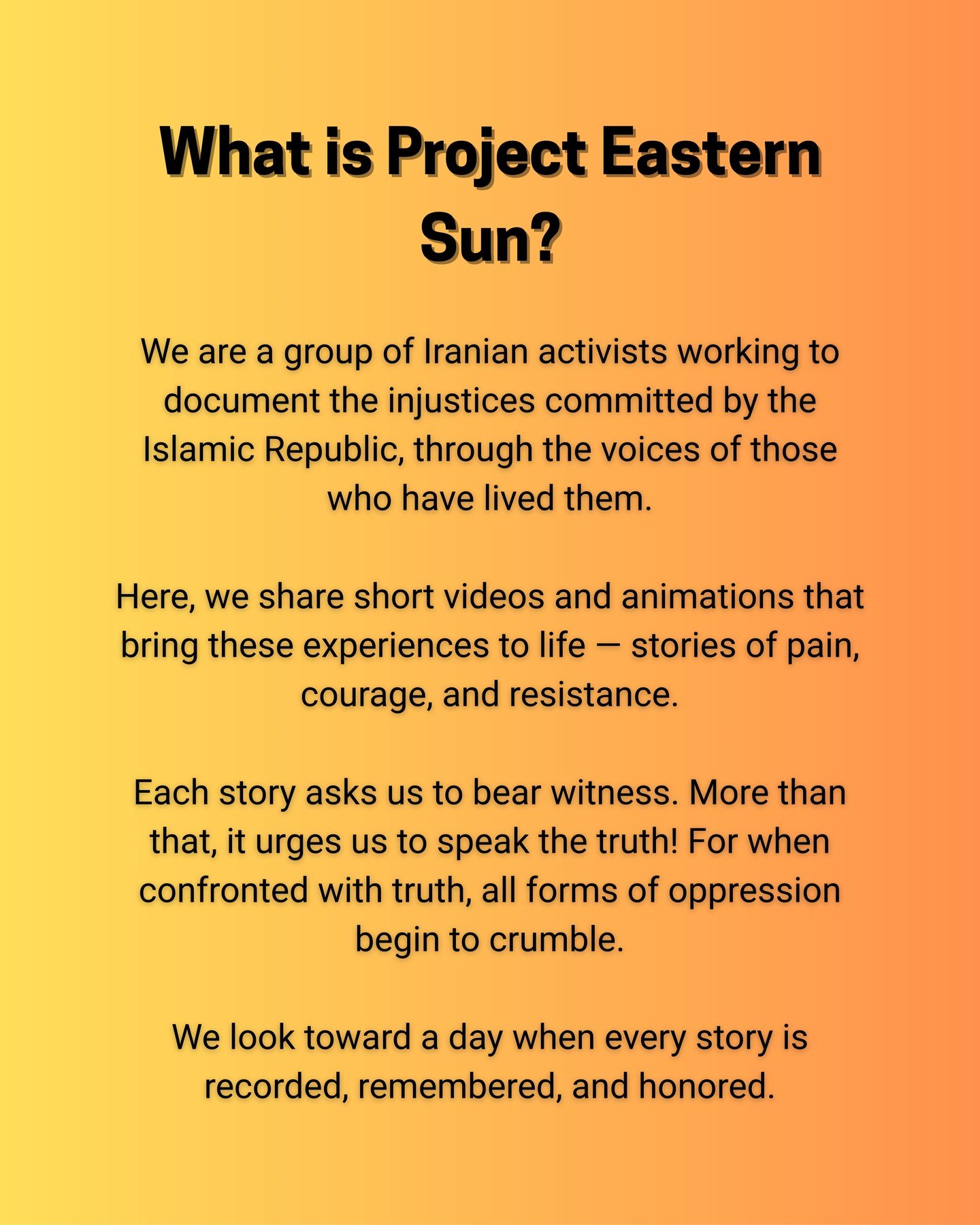 We are a group of Iranian activists working to document the injustices committed by the Islamic Republic, through the voices of those who have lived them.

Here, we share short videos and animations that bring these experiences to life &mdash; storie