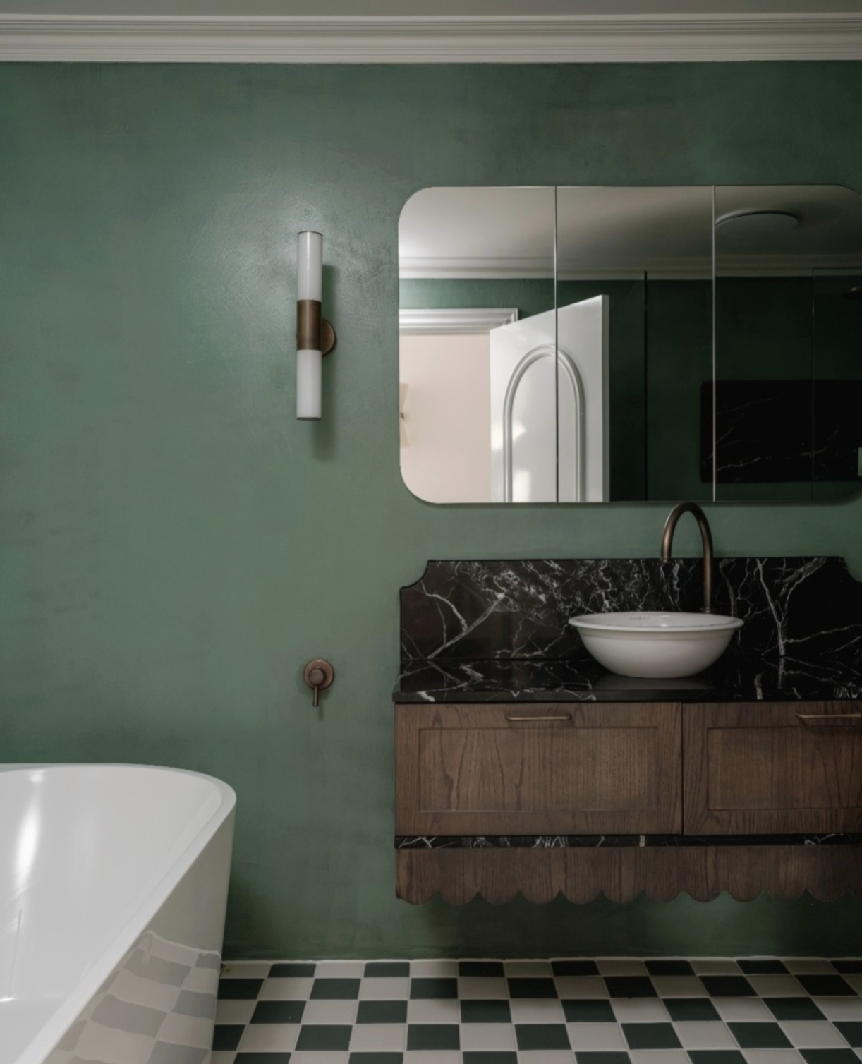 green bathroom microcement walls