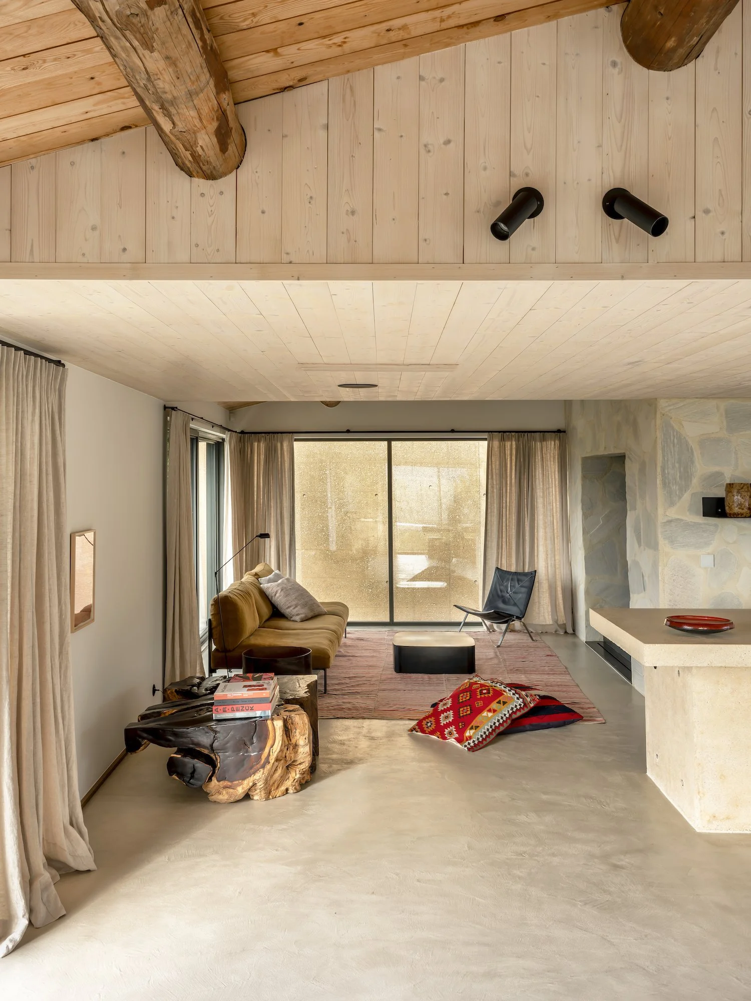 calin guesthouse kitchen with microcement flooring