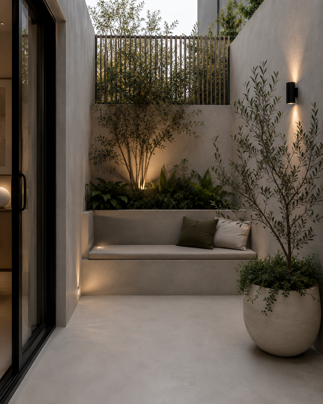 microcement surfaces in small outdoor space
