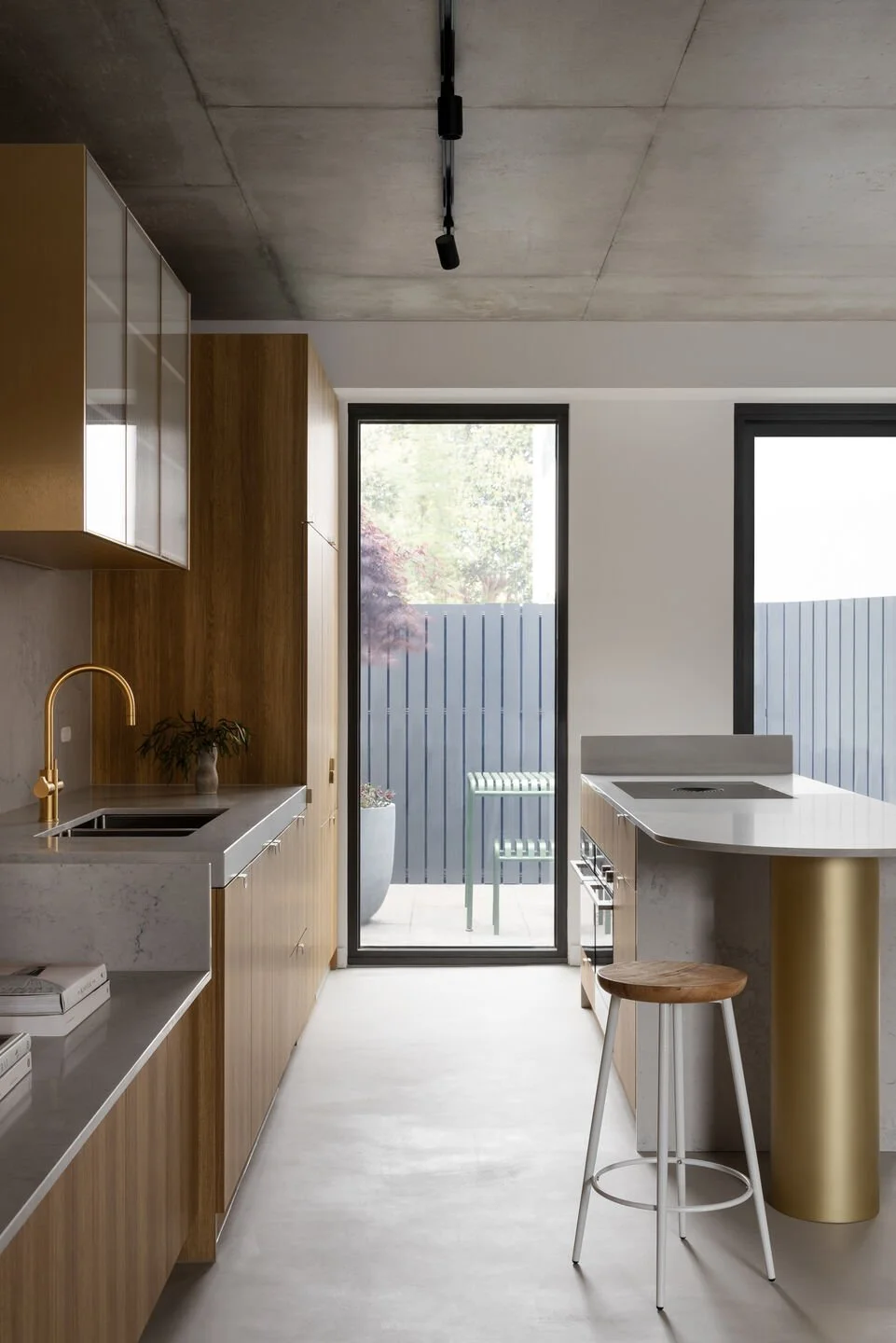 kitchen with microcement flooring for a polished concrete look