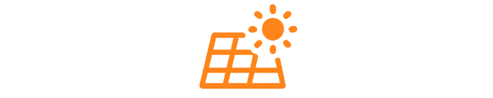 An icon of a solar panel and sun above it.