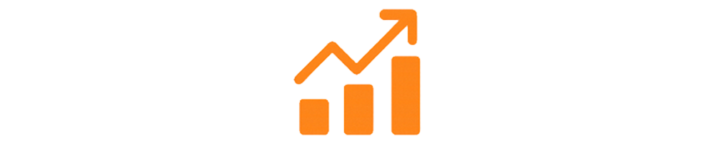 An icon of a bar chart with an upward trending arrow.