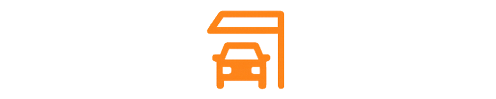 An icon of a car under a protective roof that is also a small solar array. 