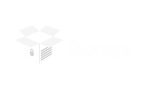 A white open box with a padlock icon on the front, next to the words "Real Storage" on a black background.