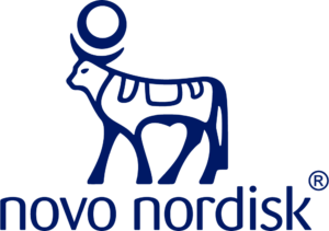 Novo Nordisk logo featuring a stylized animal with a heart on its side