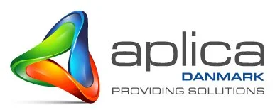 Logo of Aplica Danmark with a colorful abstract symbol and the text 'aplica DANMARK PROVIDING SOLUTIONS'