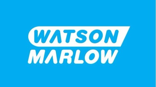 Logo with the text 'Watson Marlow' in bold white letters on a blue background.
