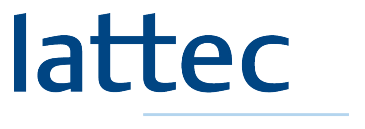 Close-up of a logo with the word 'attec' in bold blue letters with a line above and below.