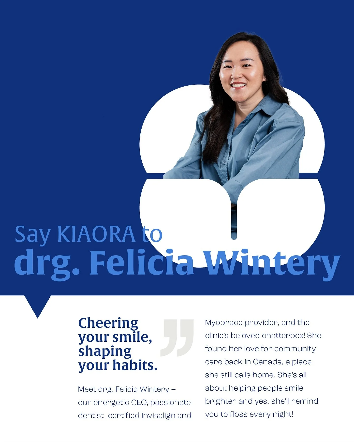 Introducing drg. Felicia Wintery&mdash;CEO, dentist, and the energy behind KIAORA.

💡Fun fact: When @feliciawintery is away from the dental chair, she&rsquo;s recharging in nature &ndash; running, hiking, and soaking up the outdoors 🌞&ndash; or dee