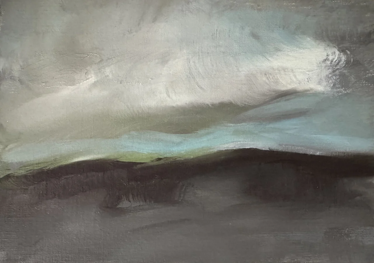 landscape sketch #3, 2024, oil on paper, 15x21cm $650 framed