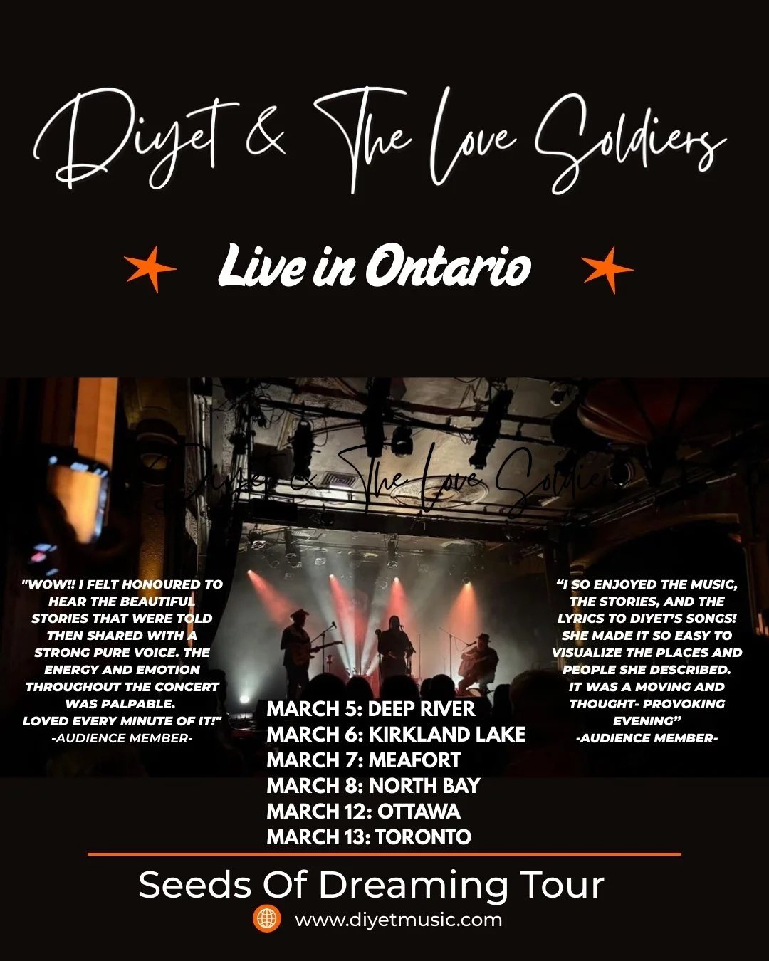 Excited to play in Ontario in March! ❤️ @nac.cna @meafordhall @theopdeepriver @capitol_centre @hughsroomlive Kirkland Lake #indieartist #supportlivemusic #yukon #indigenousartist #ontariocanada https://www.diyetmusic.com/