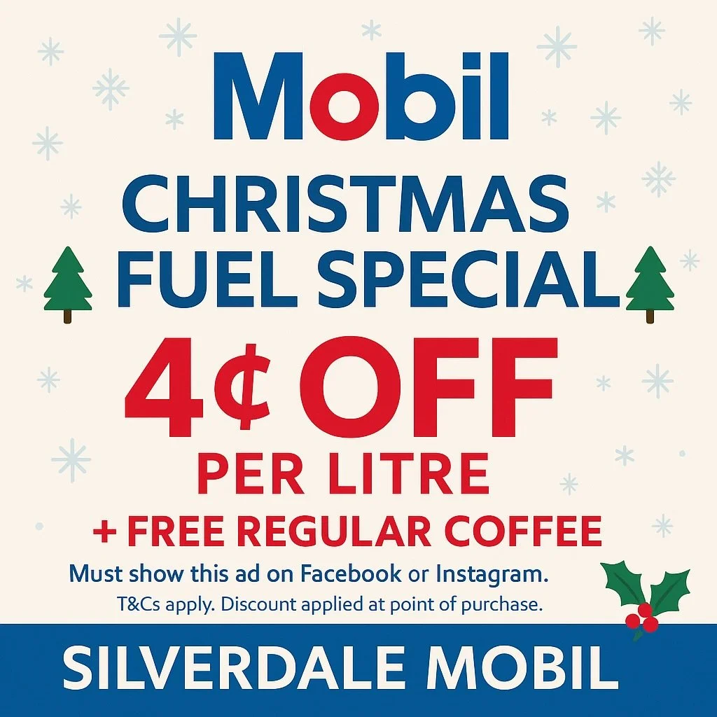 ✨ SILVERDALE MOBIL &ndash; CHRISTMAS SPECIAL ✨

🎁 4 cents OFF per litre
 + Free Regular Coffee
⛽ Offer valid: 15 December 2025 &ndash; 15 January 2026

Celebrate the festive season with exclusive fuel savings at
Silverdale Mobil!

Fill up, save more