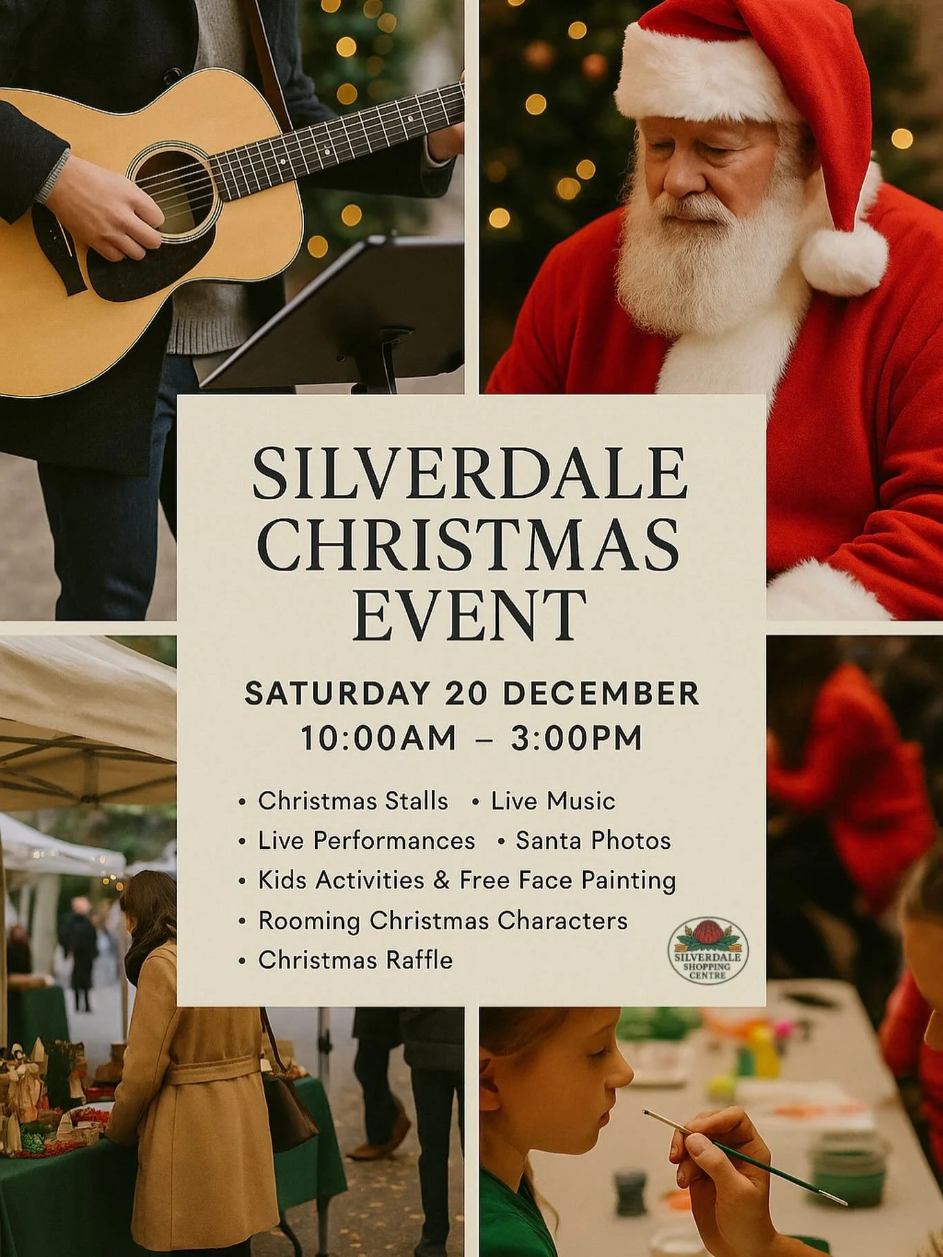 Get ready for a huge Christmas day out at Silverdale! 🎅🎄
Saturday 20 December | 10AM&ndash;3PM

❤️ Santa Photos
🎶 Live Music &amp; Performances
🎨 Kids Activities &amp; Face Painting
🧝 Roaming Christmas Characters
🛍️ Christmas Market Stalls
🎁 C