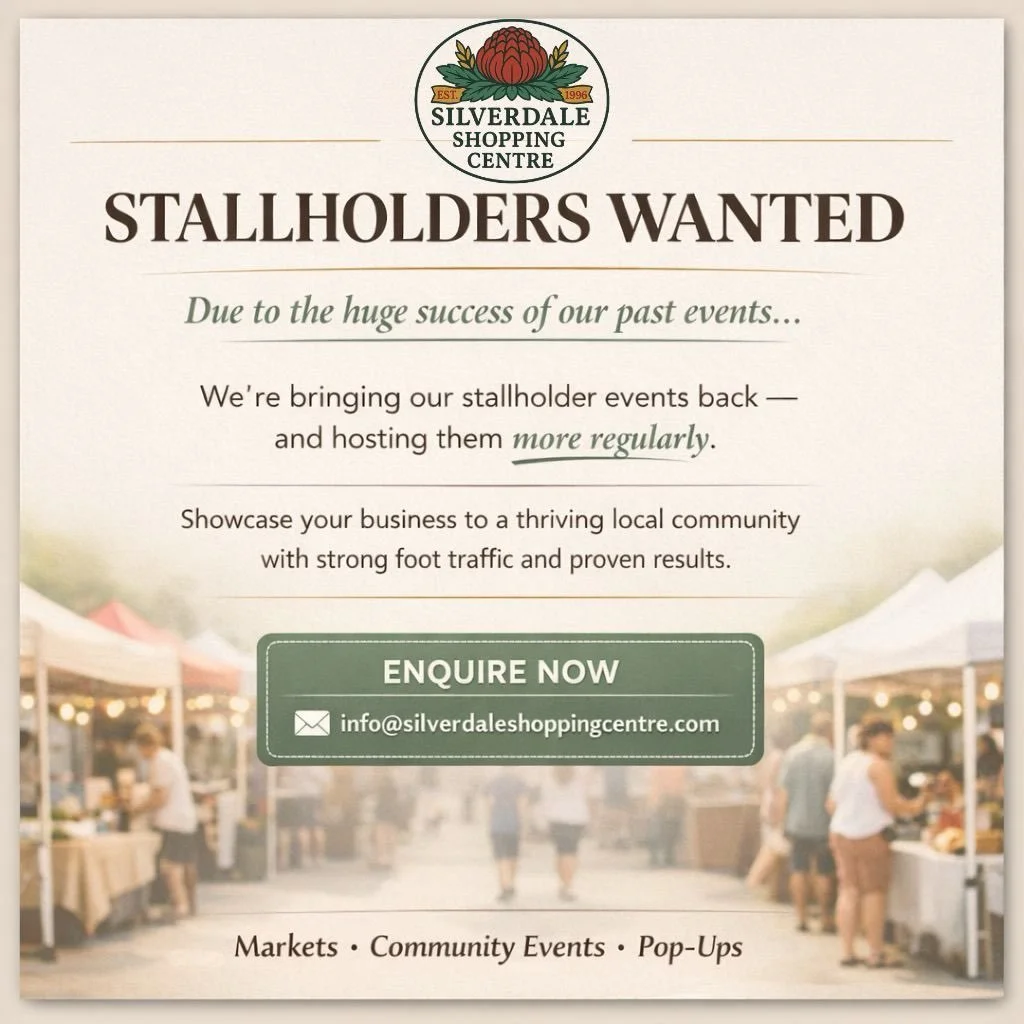 ✨ STALLHOLDERS WANTED ✨

Due to the massive success of our previous events, we&rsquo;re excited to announce that Silverdale Shopping Centre is looking to host stallholder events more regularly 🎉

From community markets to themed activations, our eve