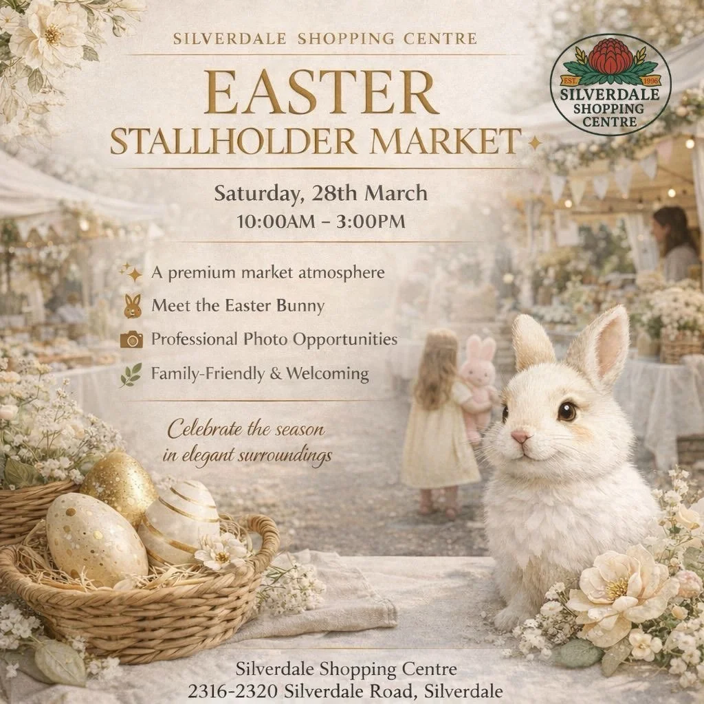 Celebrate Easter in elegant surroundings at Silverdale Shopping Centre.

Join us for our beautifully curated Easter Stallholder Market, a premium seasonal event showcasing boutique stalls, artisan finds and local favourites in a relaxed, family-frien