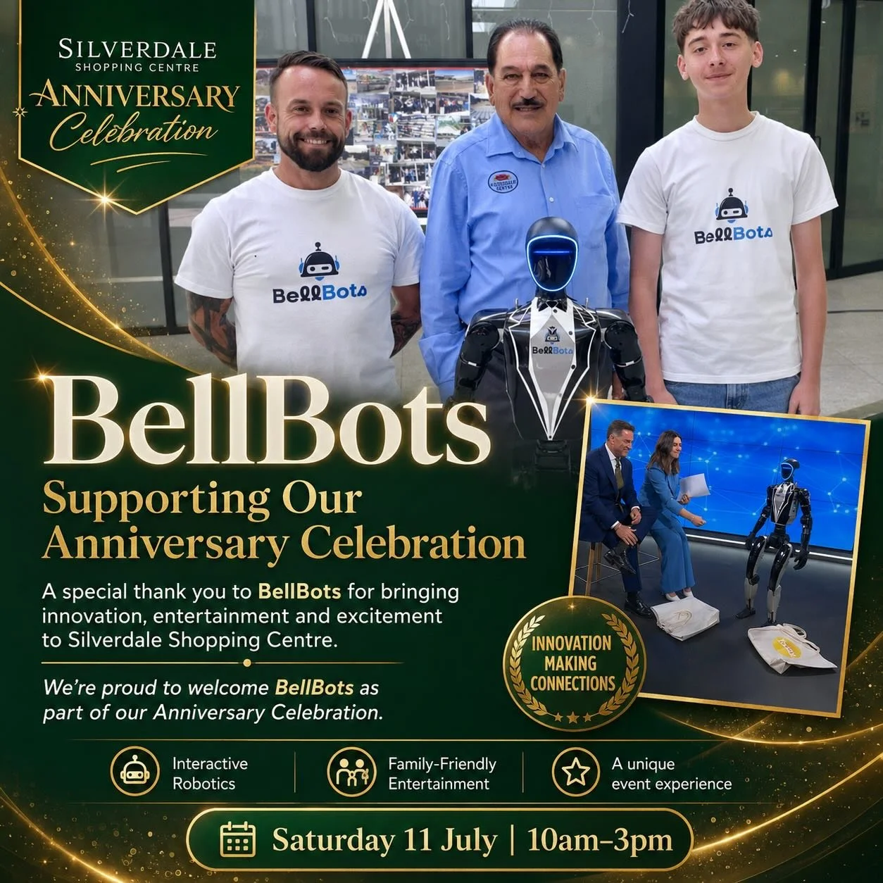 We&rsquo;re excited to welcome BellBots to our Silverdale Shopping Centre Anniversary Celebration on Saturday 11 July 🎉🤖
A huge thank you to Andrew, the founder and visionary behind BellBots, and the BellBots team for being part of this special com