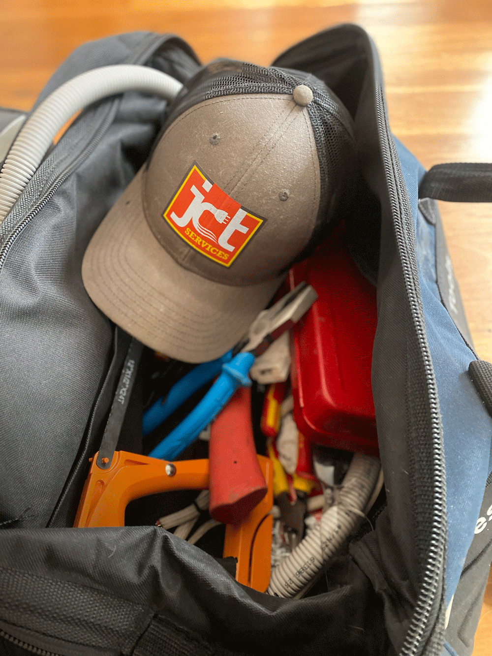 A glimpse into the tools of the trade for any good Sparky, and always includes a JCT Services Cap as a sign of high quality and a job well done