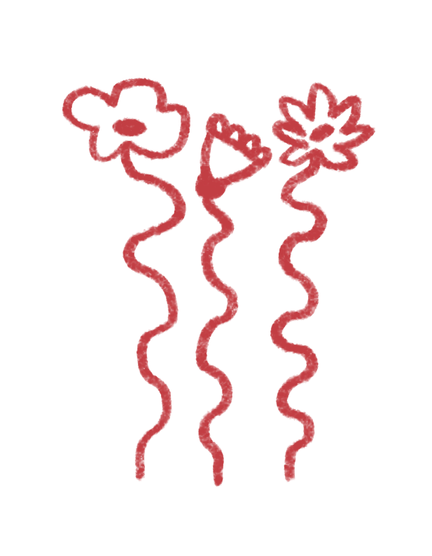 Drei verschiedene Blumen wachsen nebeneinander.