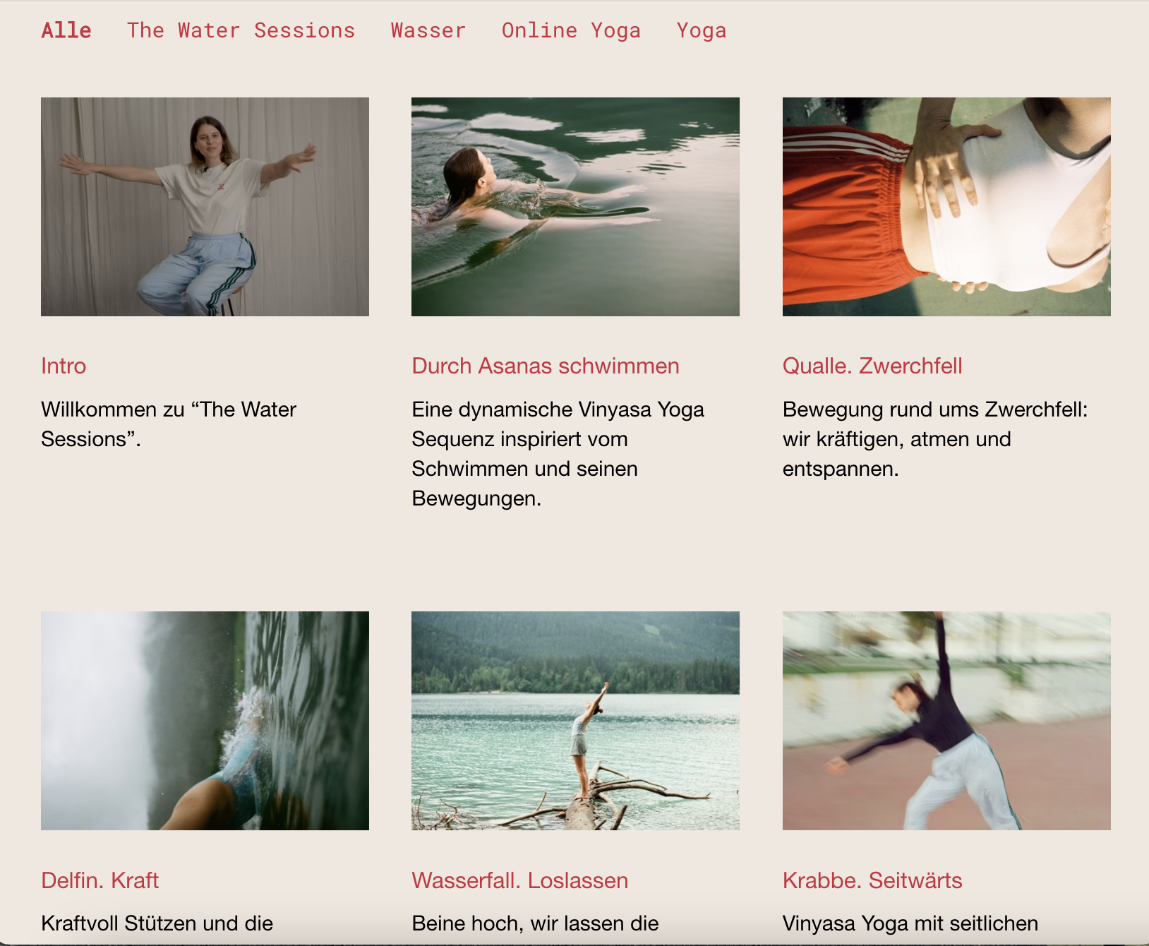 Videothek für Online Yoga Kurse.