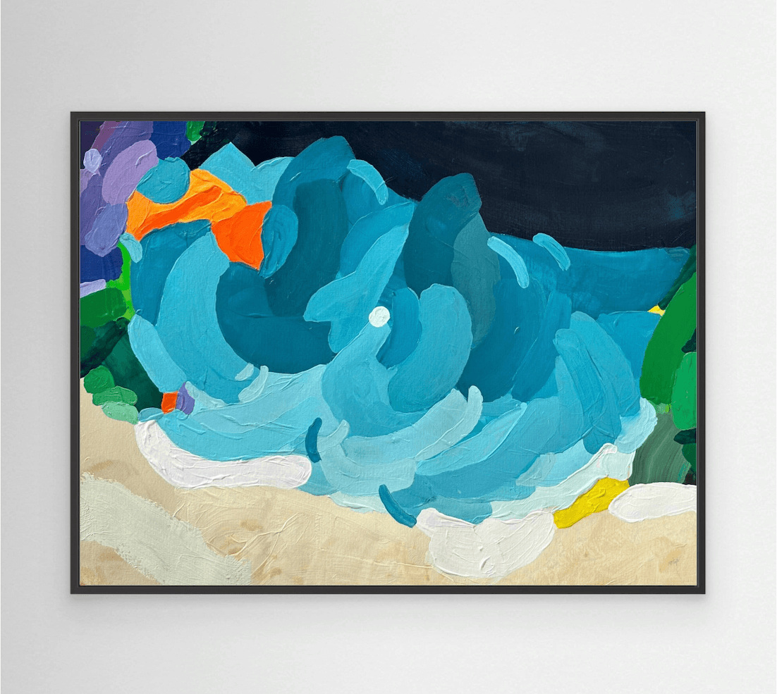 Premium fine art canvas print Tidal Shift by Austrian artist Birgit Trofer, showcased in a sophisticated black floating frame.