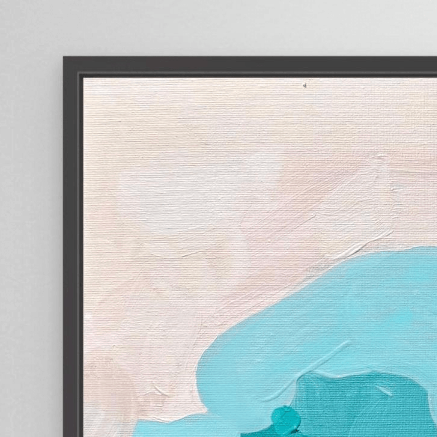 Close-up and detail of fine art print on canvas with floating frame in black by Birgit Trofer.