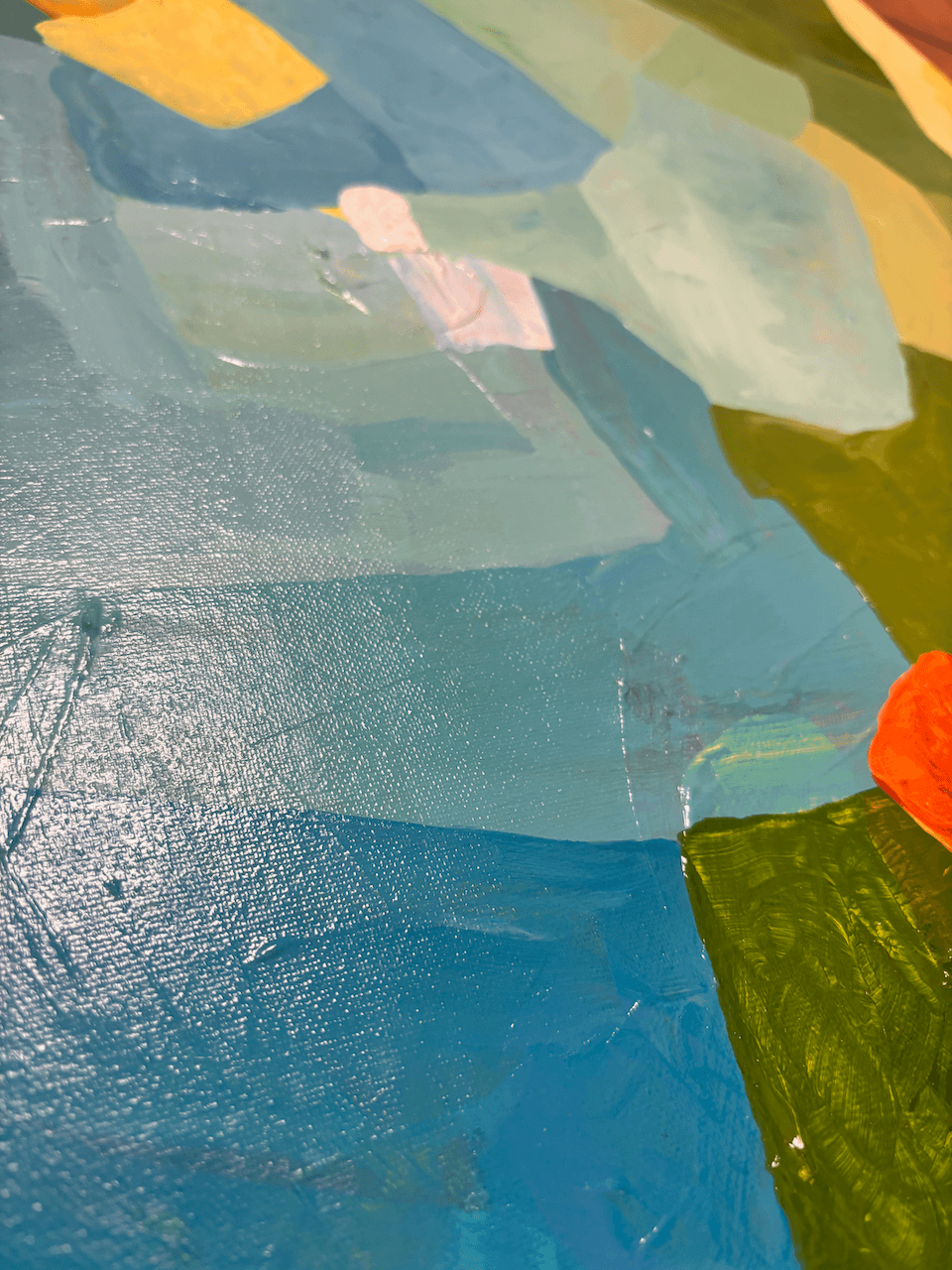 Close-ups from the contemporary painting "Balancing Friction", acrylics on canvas, by Birgit Trofer.