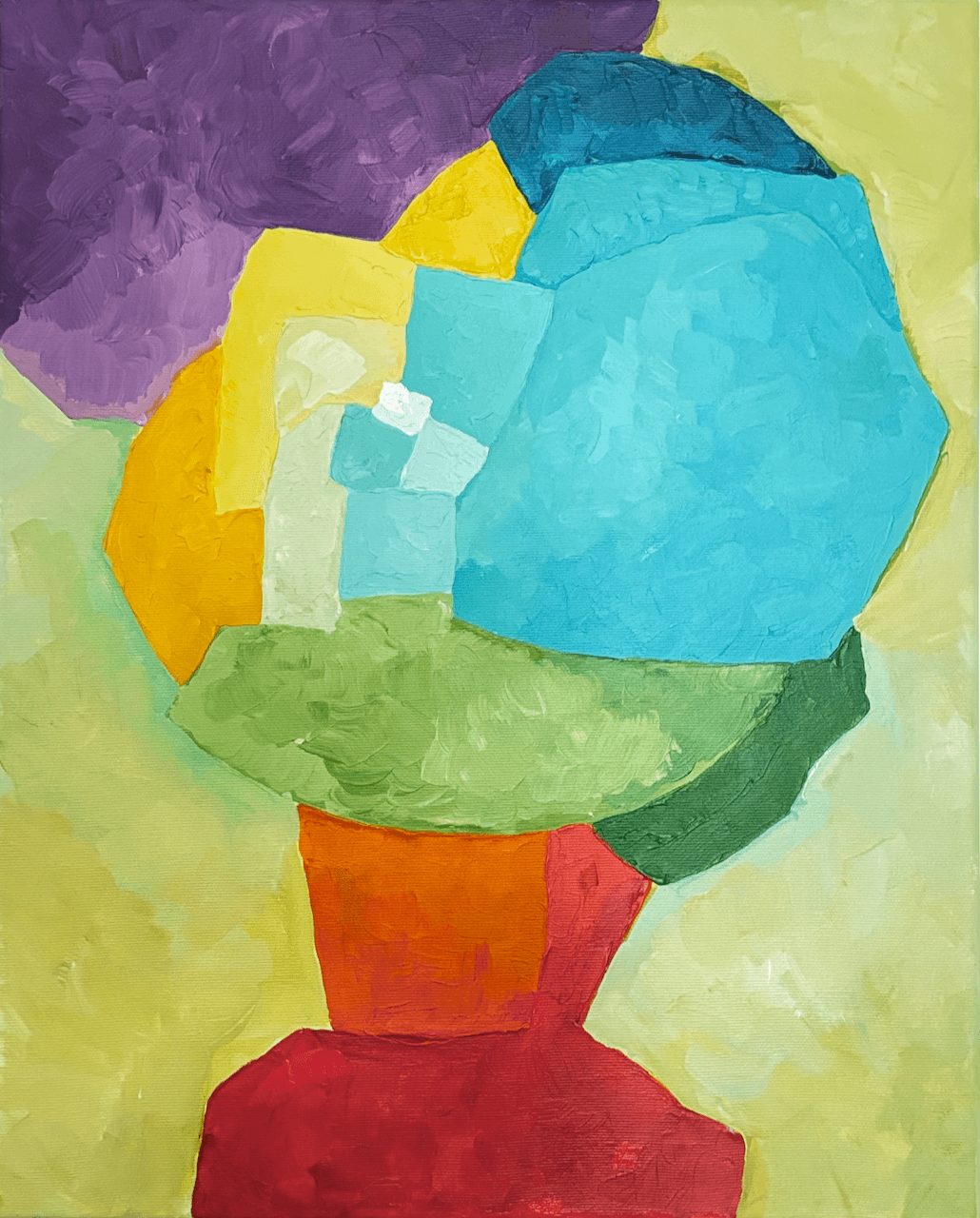 Original fine art piece Constructing Balance by Birgit Trofer. A visual exploration of active focus and color tension on canvas. 