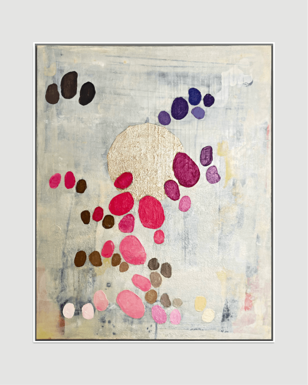 Graceful Dance, ein originales abstraktes Kunstwerk aus der Serie Dancing Palette von Birgit Trofer, in der es um die Leichtigkeit, Haltung und Zuversicht geht, im weißen Schattenfugenrahmen.