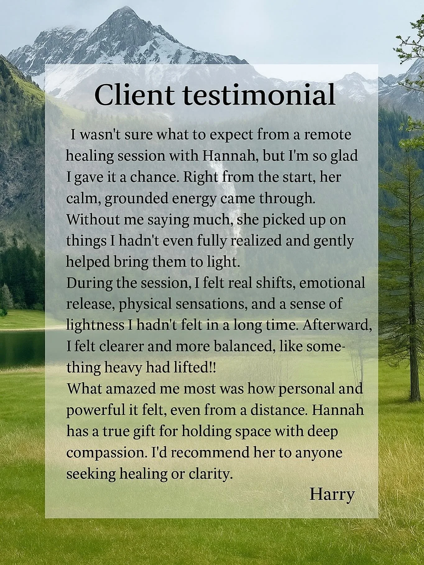 ✨ Client Testimonial ✨

It&rsquo;s always such a gift to hear how deeply these remote healing sessions can reach, even from afar. Energy knows no distance, and when we open ourselves to the process, real shifts can happen: clarity, lightness, and emo
