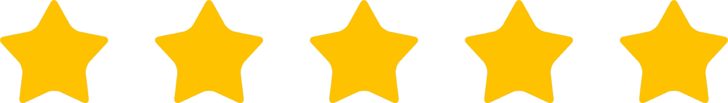 Six gold star icons in a row on a black background.