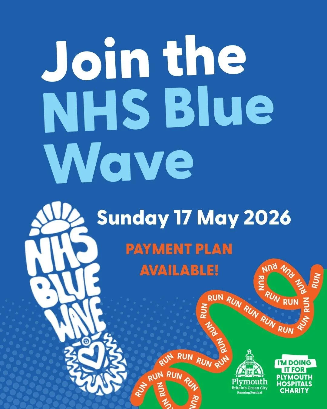 JOIN THE NHS BLUE WAVE - Returning for 2026

Run, jog or walk alongside Plymouth NHS staff and supporters at the Britain's Ocean City Running Festival and raise vital funds to support our hospitals!

Choose between the Half Marathon and 10k and take 