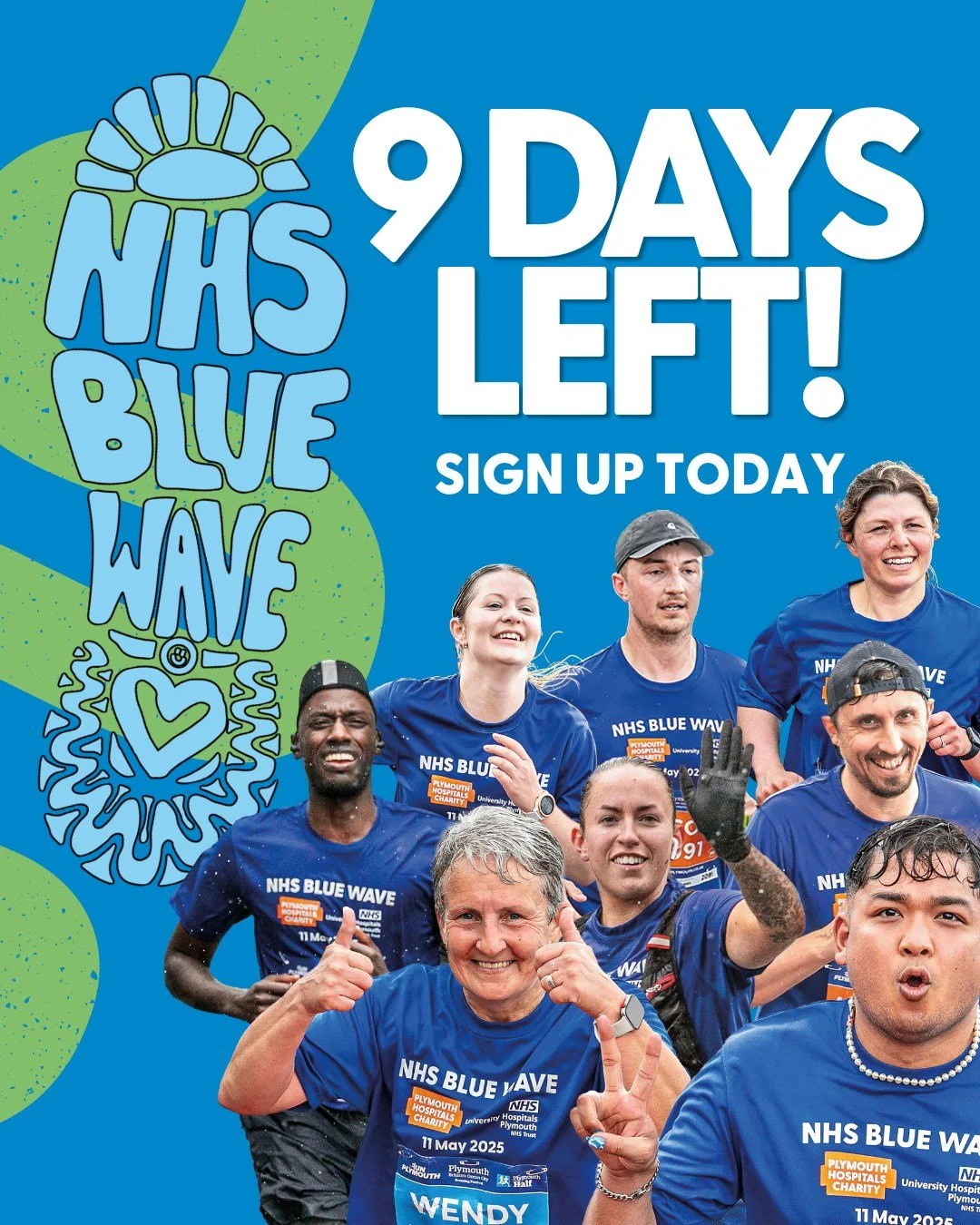 Be part of something special this May 💙

There are just 9 days left to join the NHS Blue Wave at Britain&rsquo;s Ocean City Running Festival on Sunday 17 May 2026.

Take on the Plymouth 10K or half marathon and raise funds that support life-changing