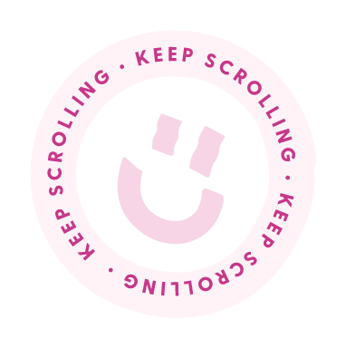 Smiling face inside a circular logo with the words 'Keep Scrolling' repeated around the edge.