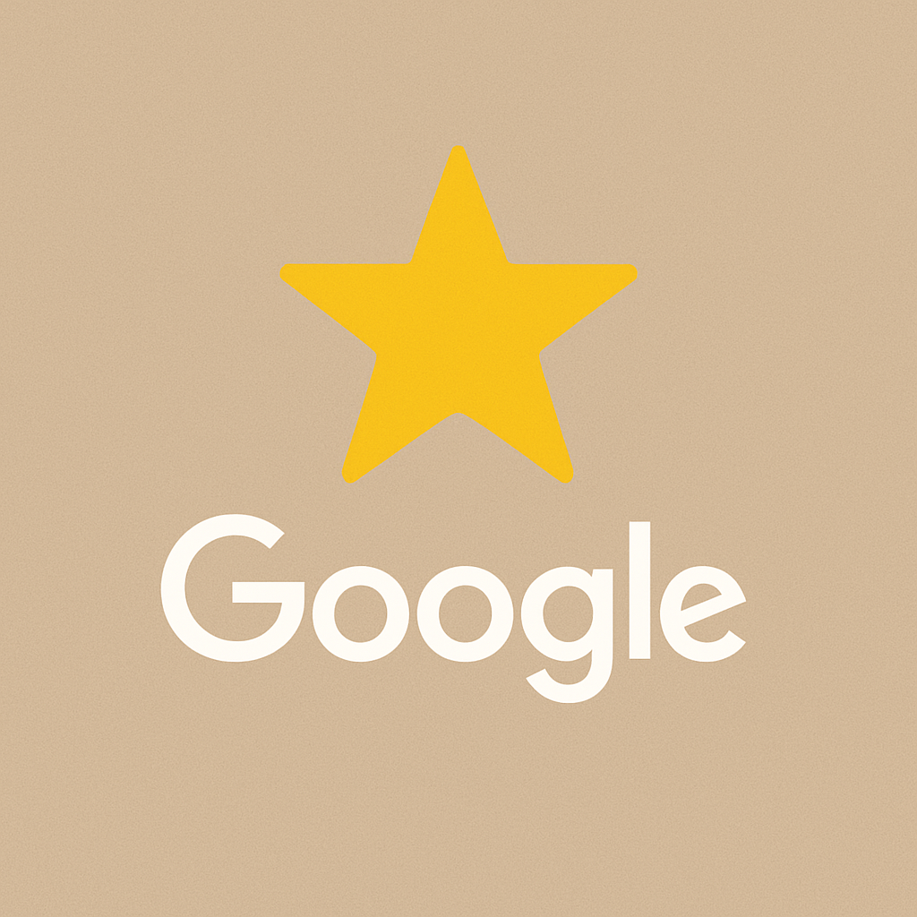 Google logo with a yellow star above the word 'Google' on a beige background.