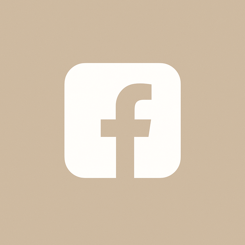 Facebook app icon on a beige background.