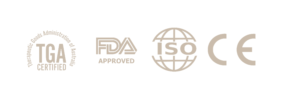TGA, FDA, ISO and CE certification logos
