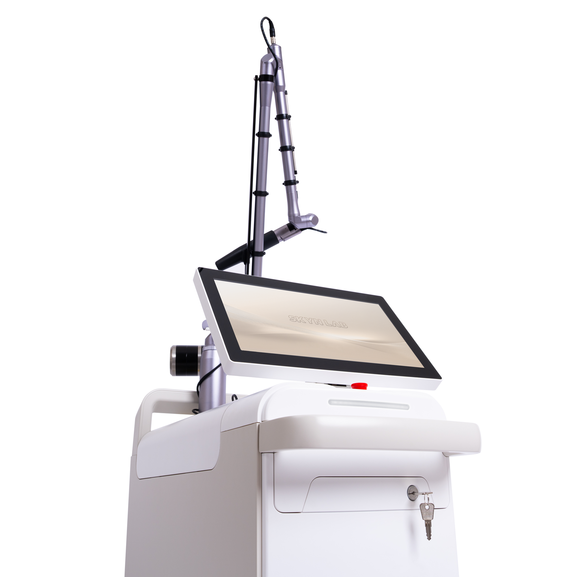 Skyn X Q-switch laser device with articulated arm for tattoo removal and pigmentation treatments