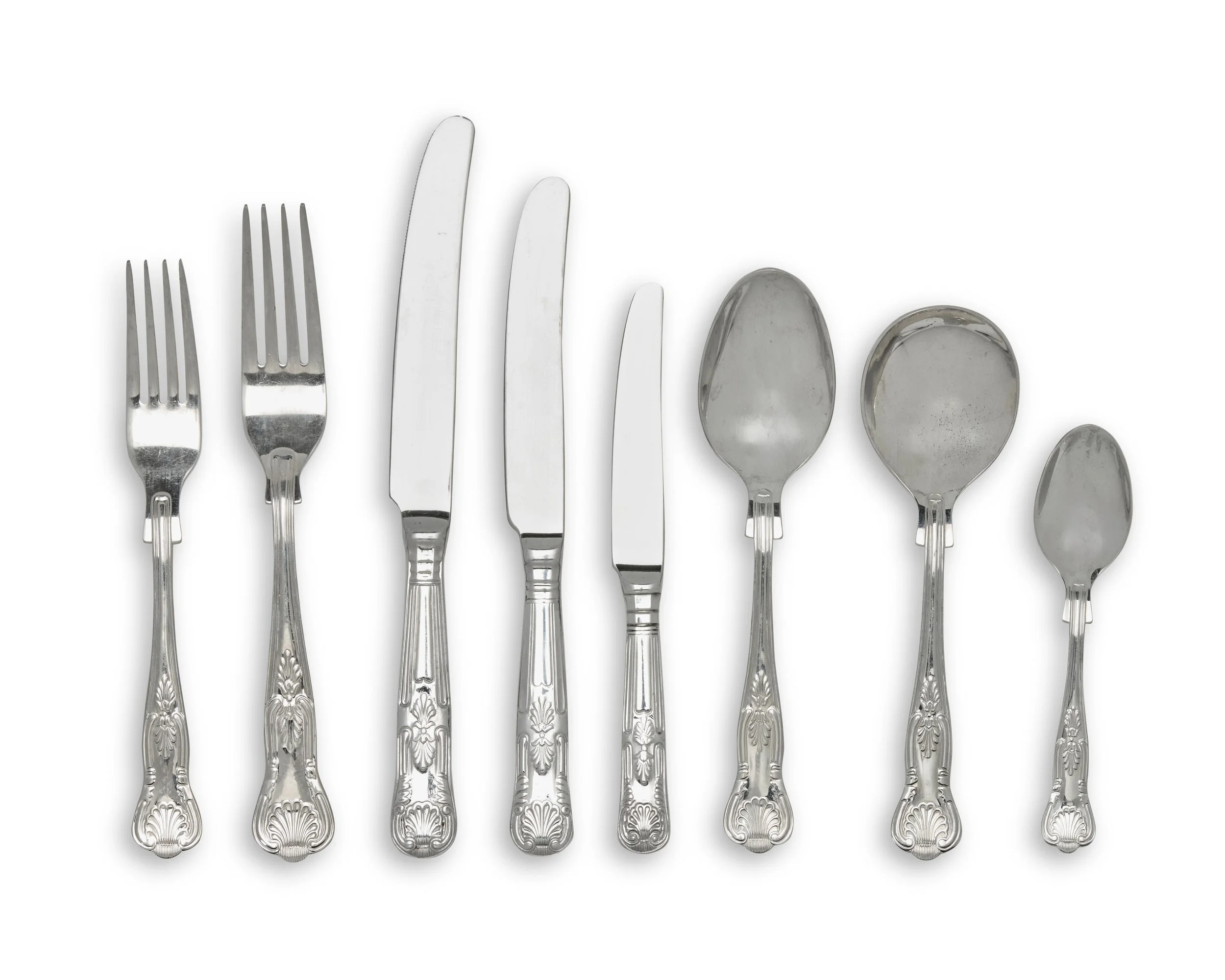 An extensive King's Pattern silver plated part canteen. From Season 1 onwards