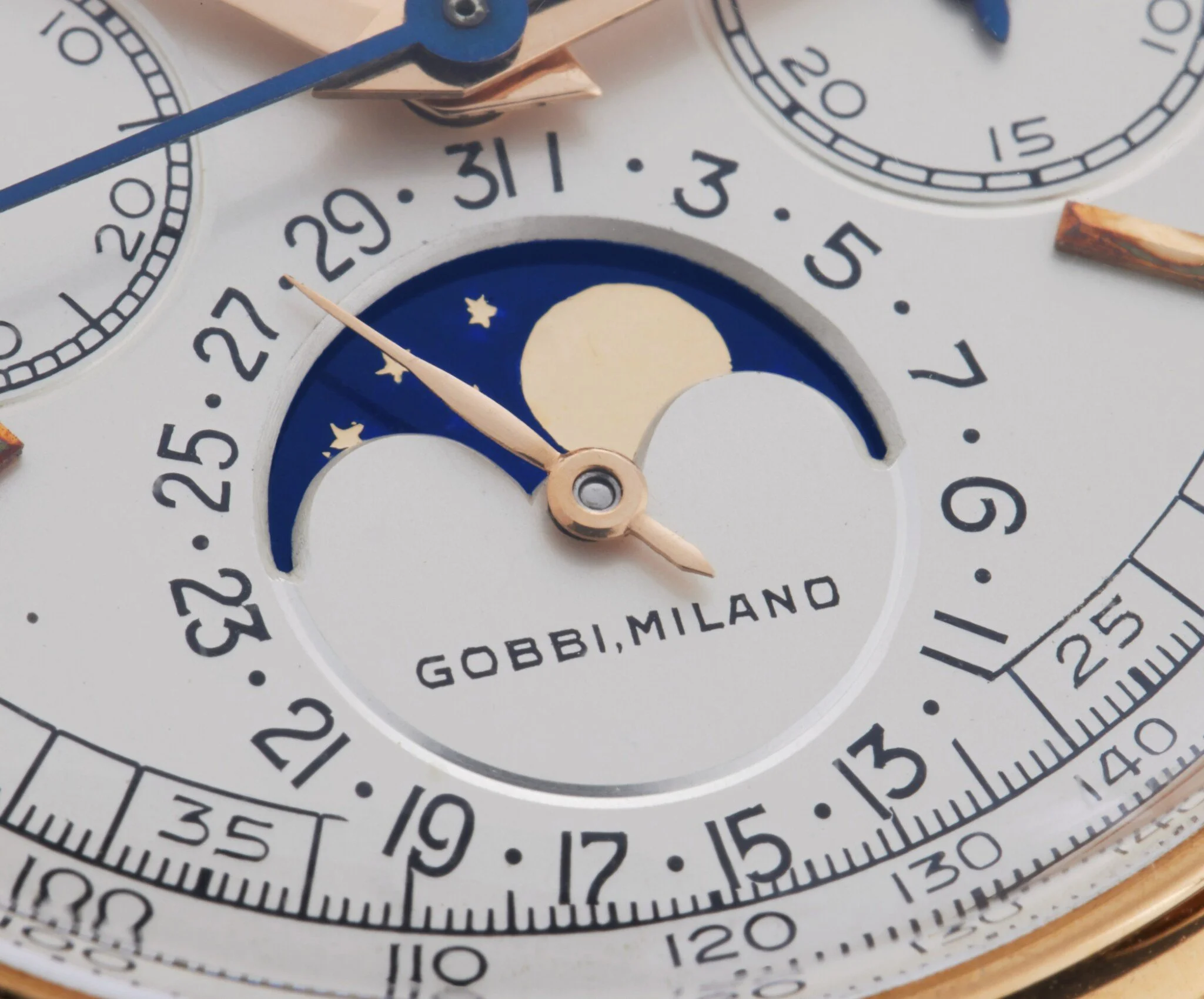 An important pink gold perpetual calendar chronograph wristwatch with moon phases, 1957