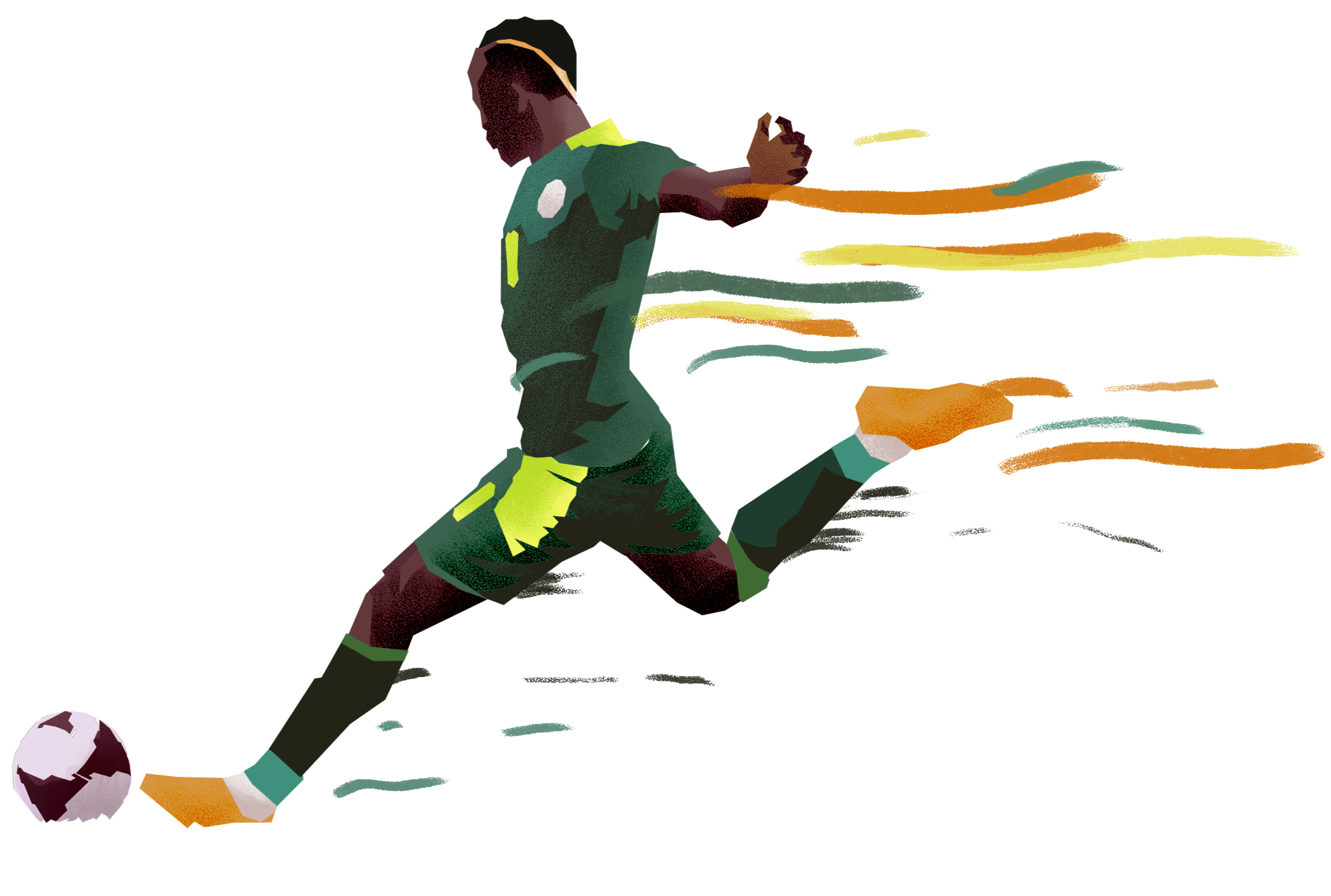 A Digital Illustration of Mane kicking a football.